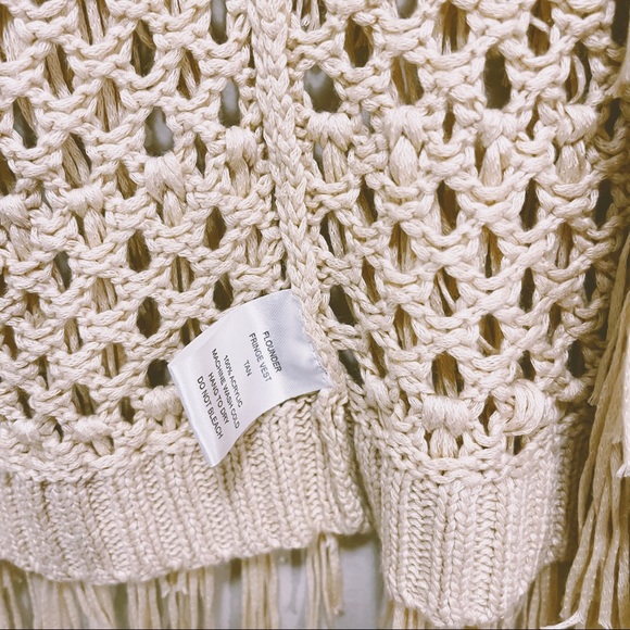 SOLD PPLA Flounder Fringe Open Crochet Vest in Tan | Large - Picture 5 of 6